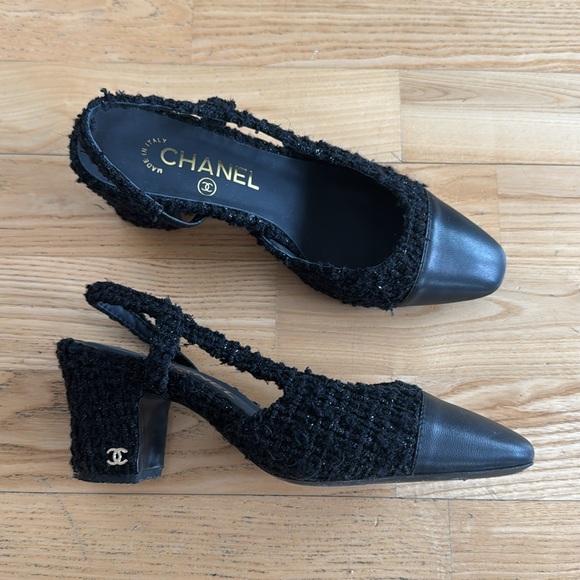 Chanel tweed shoes heels black 36 - Picture 1 of 6